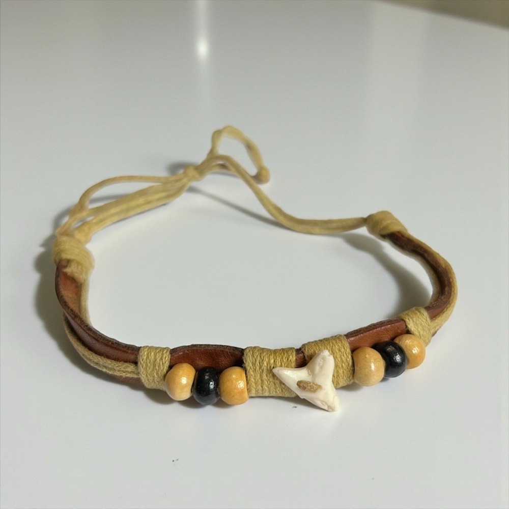 Boho Wooden Beaded Shark Tooth Bracelet